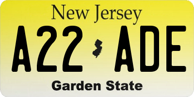 NJ license plate A22ADE