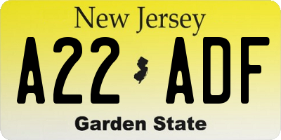 NJ license plate A22ADF