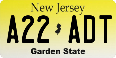 NJ license plate A22ADT