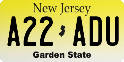 NJ license plate A22ADU