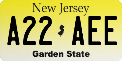 NJ license plate A22AEE