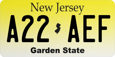 NJ license plate A22AEF