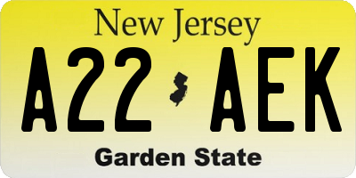 NJ license plate A22AEK
