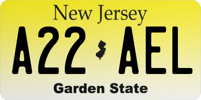 NJ license plate A22AEL