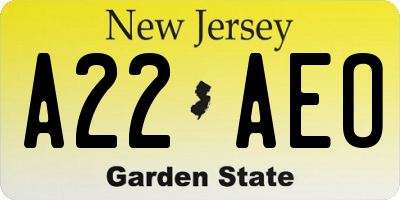 NJ license plate A22AEO
