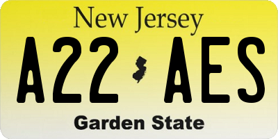 NJ license plate A22AES
