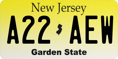 NJ license plate A22AEW