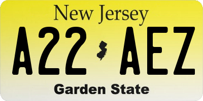 NJ license plate A22AEZ