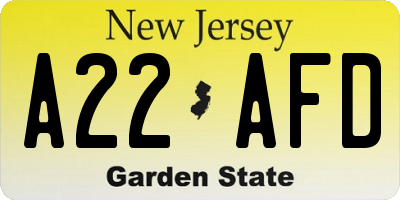 NJ license plate A22AFD
