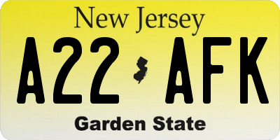NJ license plate A22AFK