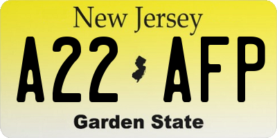 NJ license plate A22AFP