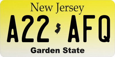 NJ license plate A22AFQ