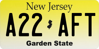 NJ license plate A22AFT