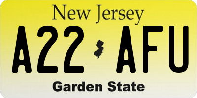 NJ license plate A22AFU