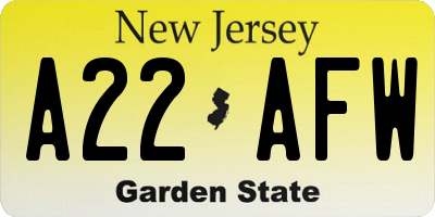 NJ license plate A22AFW