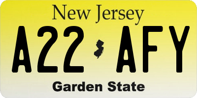NJ license plate A22AFY