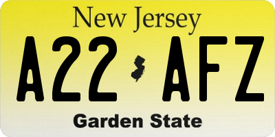 NJ license plate A22AFZ