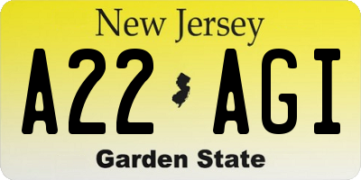 NJ license plate A22AGI