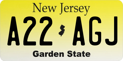 NJ license plate A22AGJ