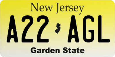 NJ license plate A22AGL