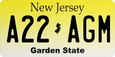 NJ license plate A22AGM