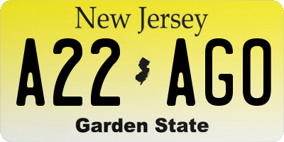 NJ license plate A22AGO