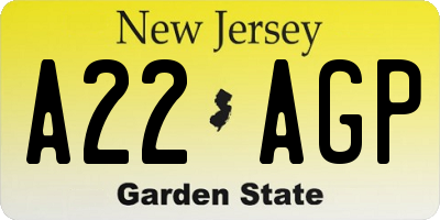 NJ license plate A22AGP