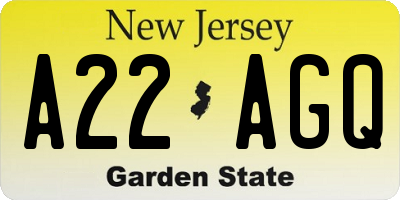 NJ license plate A22AGQ