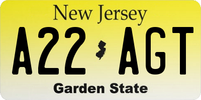 NJ license plate A22AGT