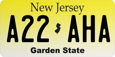 NJ license plate A22AHA