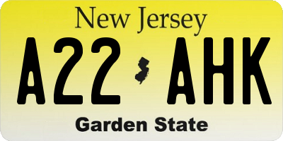 NJ license plate A22AHK