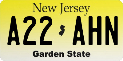 NJ license plate A22AHN
