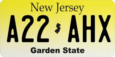 NJ license plate A22AHX