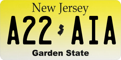 NJ license plate A22AIA