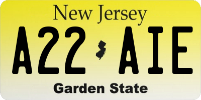 NJ license plate A22AIE