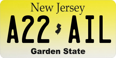NJ license plate A22AIL