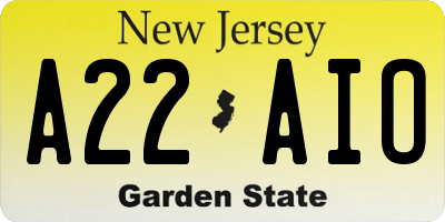 NJ license plate A22AIO