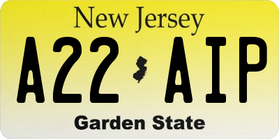 NJ license plate A22AIP