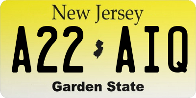 NJ license plate A22AIQ