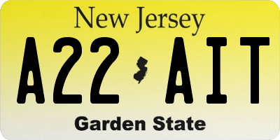 NJ license plate A22AIT
