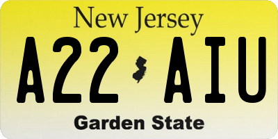 NJ license plate A22AIU