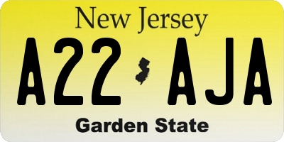 NJ license plate A22AJA