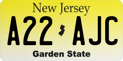 NJ license plate A22AJC