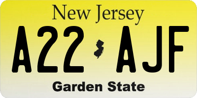 NJ license plate A22AJF