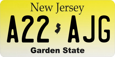NJ license plate A22AJG
