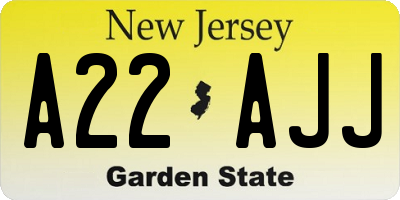 NJ license plate A22AJJ