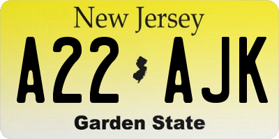 NJ license plate A22AJK