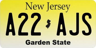 NJ license plate A22AJS