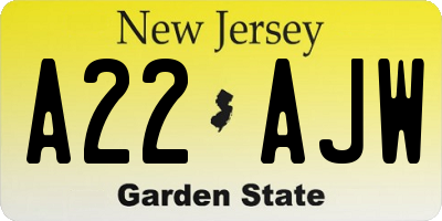 NJ license plate A22AJW