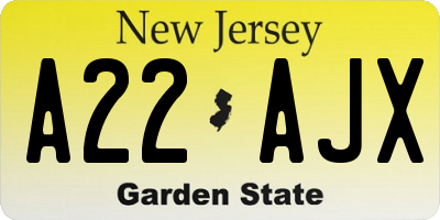 NJ license plate A22AJX